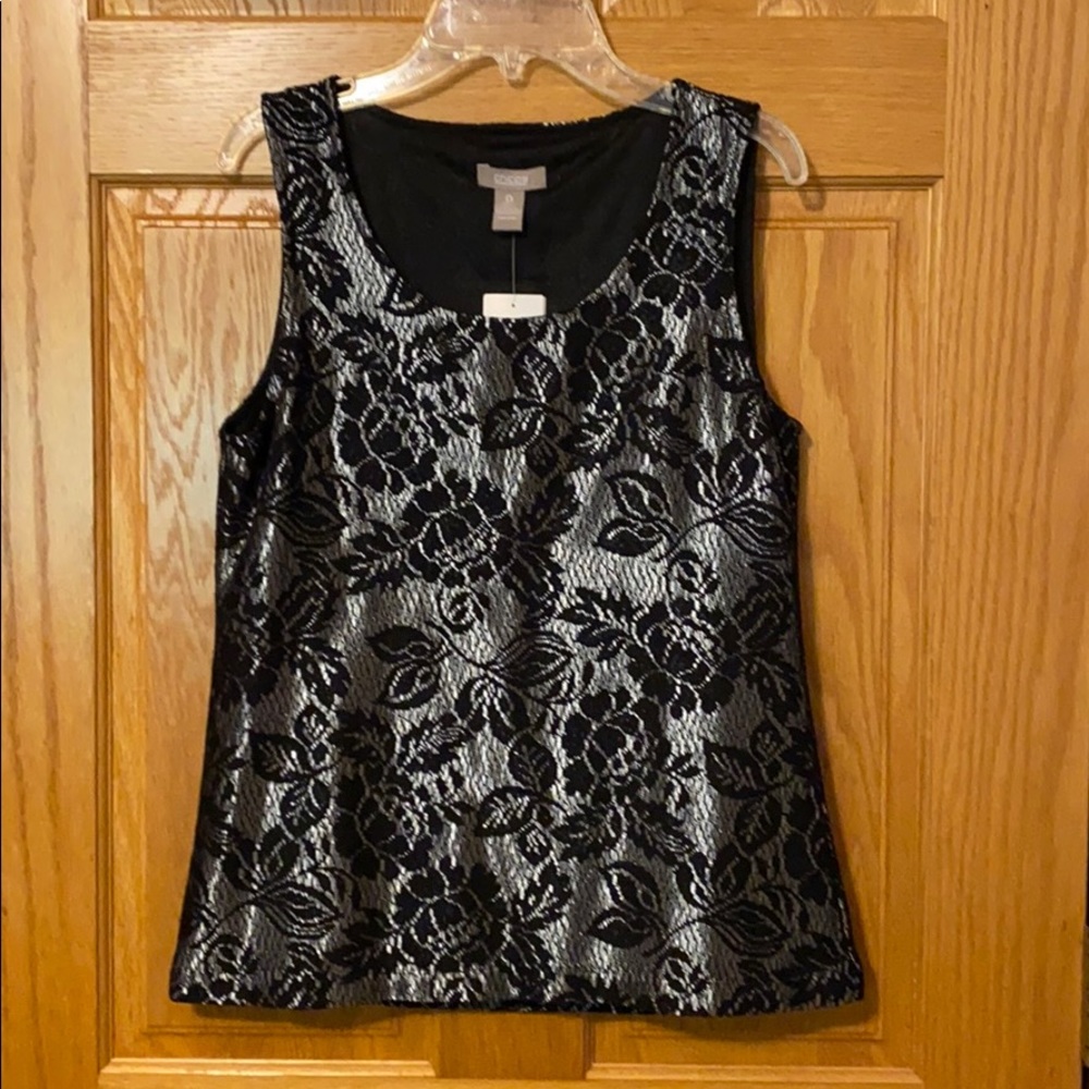 New Chico's Tank Top Blouse Glam Shine Timeless Black Silver Lace Sz 0 Small